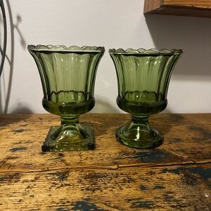 Green Glass Pedestal Vases